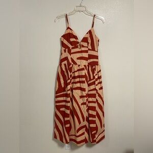 Mon Renn Dress Women Size Medium Tropical Print Surreal Midi Dress Cotton NWT